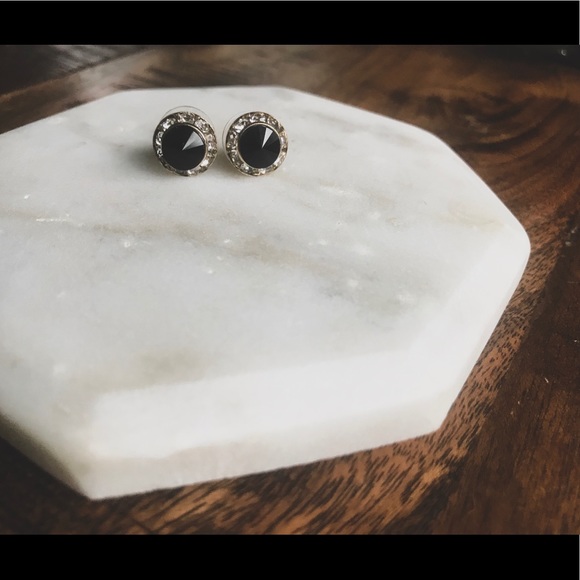 Tayzani Jewelry - Crystal Stud Earrings Black Gold Minimalist Posts